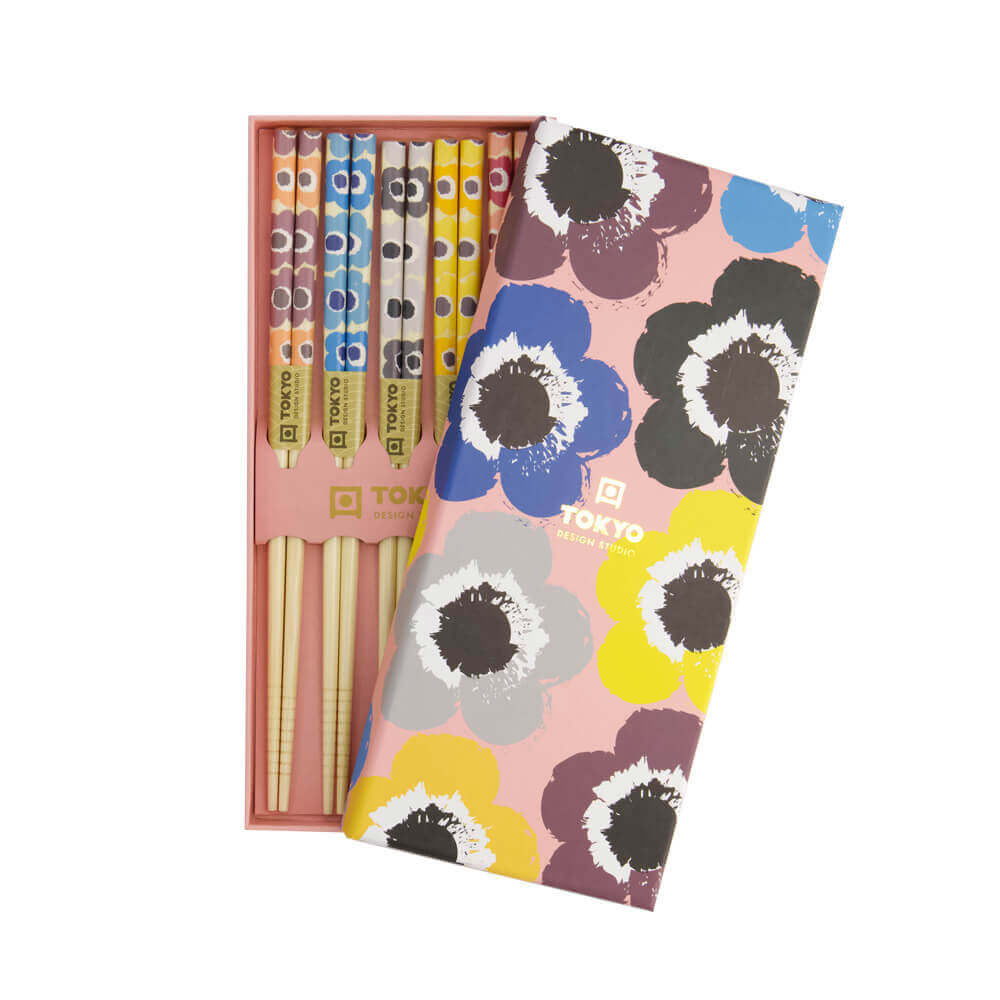 Tokyo Design Studio Pink Flowers Set of 5 Chopsticks Giftset